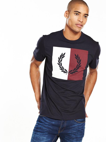 The Hottest Styles Fred Perry Navy Split Laurel Wreath T-Shirt For Men On Sale