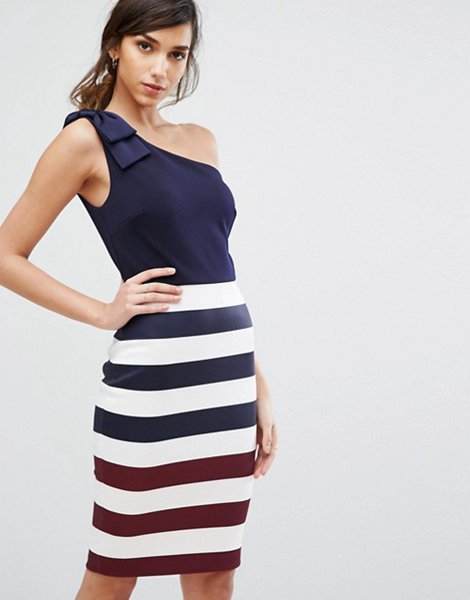 The Hottest Styles Ted Baker Navy Hilila Stripe One Shoulder Dress For Women Online Sale
