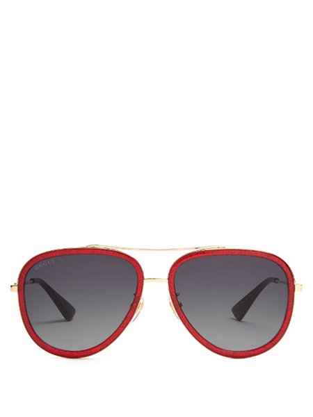 The Most Popular Gucci Red Glitter-Acetate Aviator Sunglasses For Men Outlet