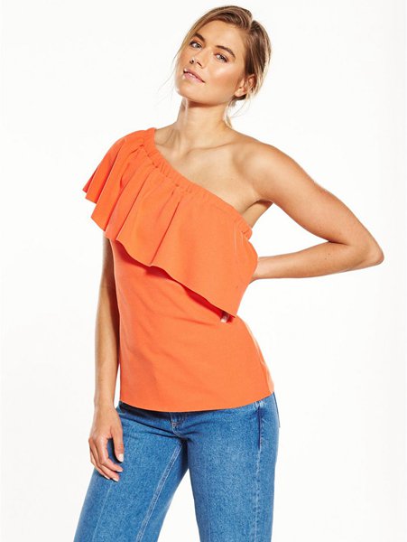 Warehouse Multi One Shoulder Crepe Frill Top For Women