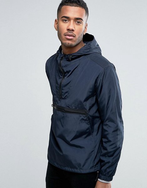 Asos Navy Overhead Hooded Jacket For Men Outlet