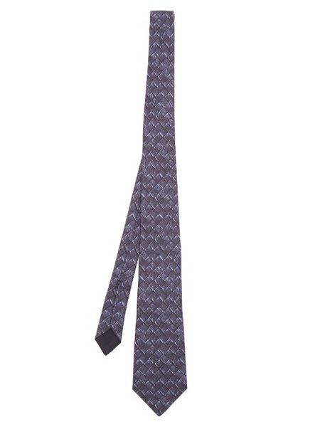 Bottega Veneta Tonal Blue Intrecciato-Print Cotton And Silk-Blend Tie For Men On Sale