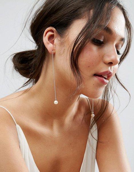 Cheap Asos Cream Faux Pearl Drop Strand Earrings For Women Outlet