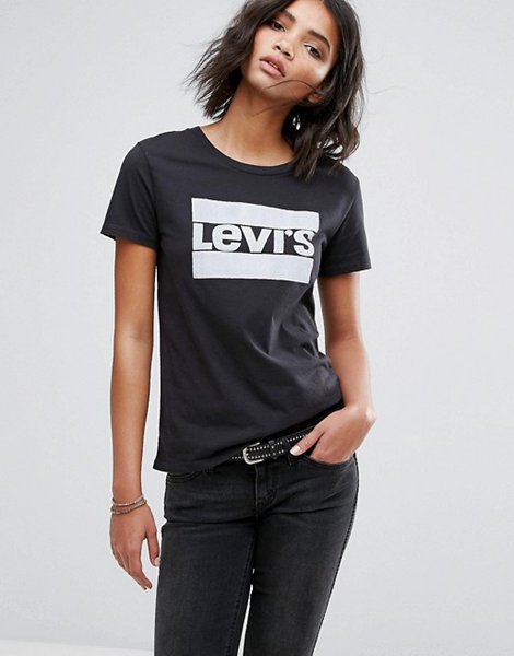 Cheap Levi's Sports Graphic Black Perfect T-Shirt With Block Logo For Women