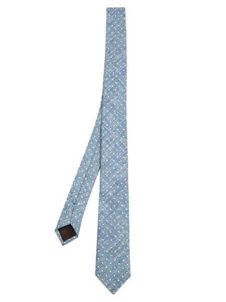 Designers Valentino Sky Blue Polka-Dot Jacquard Linen And Silk-Blend Tie For Men On Sale