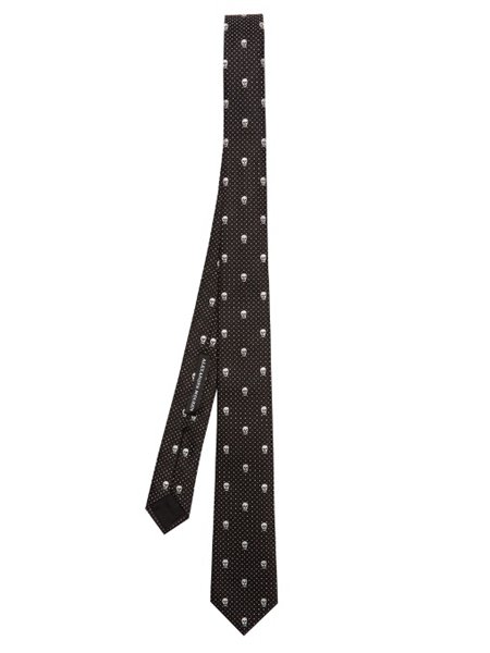 Discounts Alexander Mcqueen Black Skull And Polka-Dot Silk Tie For Men