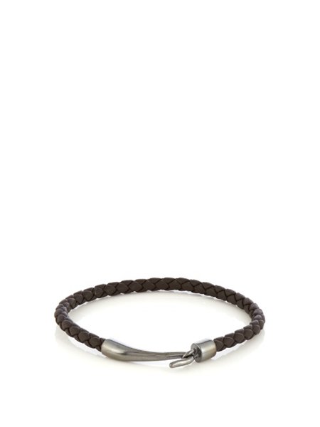 Discounts Bottega Veneta Dark Brown Intrecciato Leather Bracelet For Men Online Sale