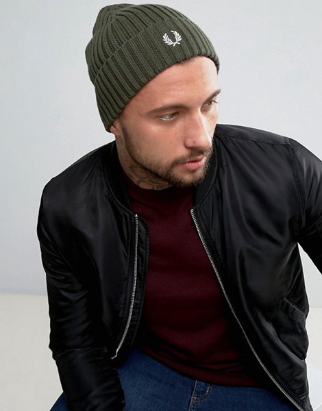 Discounts Fred Perry Green Logo Beanie For Men On Sale