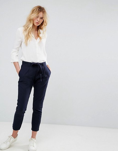 Jdy Night Sky Linen Feel Crop Trouser With Tie Belt For Women