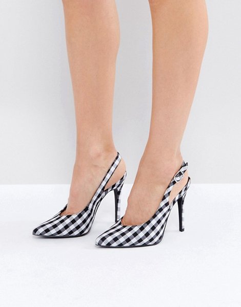 Look Black Pattern Gingham Slingback Heel For Women
