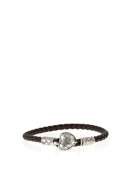 New Trendy Bottega Veneta Coffee Brown Intrecciato Leather Bracelet For Men Outlet
