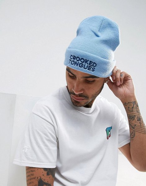 New Trendy Crooked Tongues Blue Beanie For Men Online