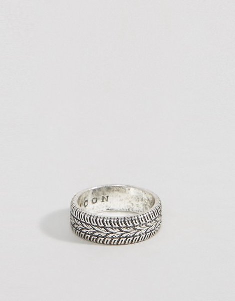 New Trendy Icon Brand Silver Engraved Band Ring For Men Online