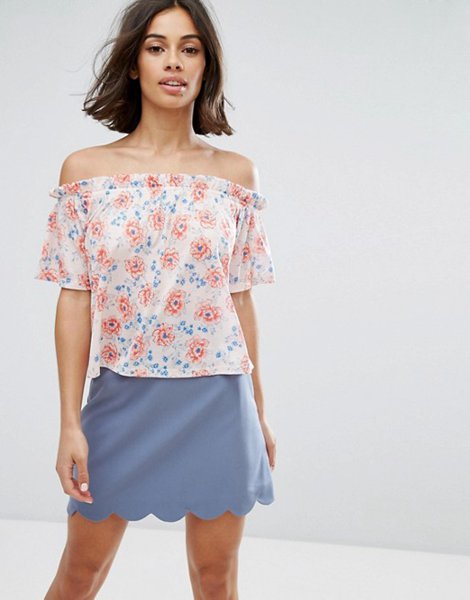 New Trendy Miss Selfridge Multi Floral Print Bardot Top For Women