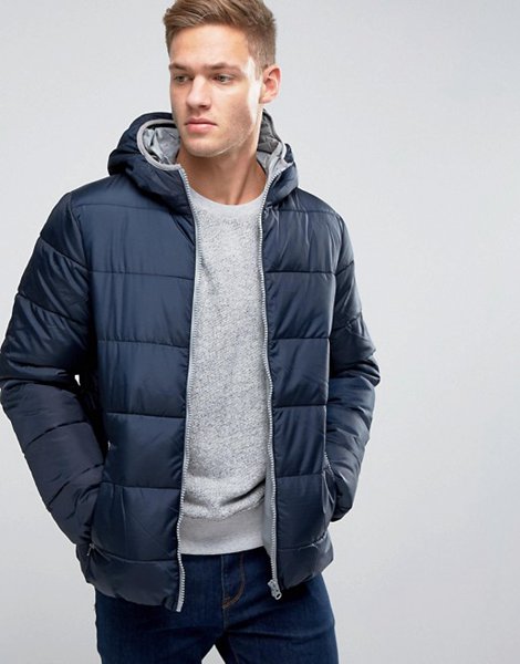 New Trendy United Colors Of Benetton Navy Padded Jacket With Hood For Men Online