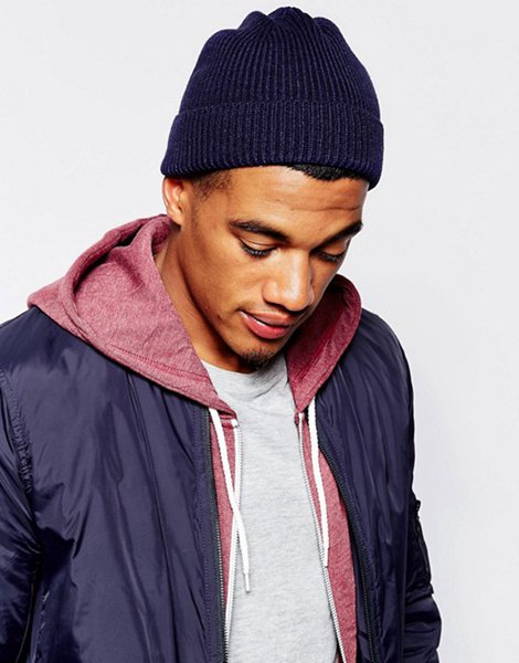 Stylish Asos Navy Fisherman Beanie For Men On Sale