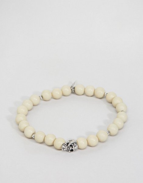 Stylish Icon Brand Cream Skull Beaded Bracelet For Men On Sale