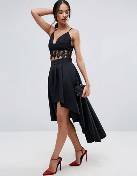 The Hottest Styles Asos Black Scuba Midi Prom Skirt With Asymmetric High-Low Hem For Women Outlet
