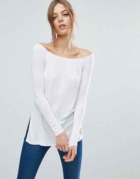 The Hottest Styles Asos White Off Shoulder Slouchy Top With Side Split For Women Online
