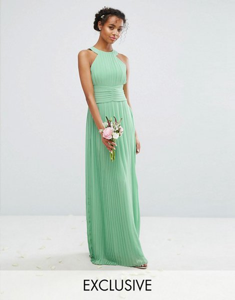 The Hottest Styles Tfnc Sage Green Wedding High Neck Pleated Maxi Dress For Women Sale