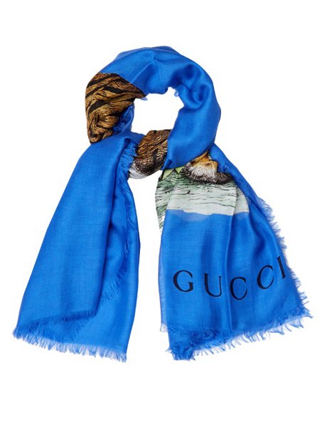 The Most Popular Gucci Blue Tiger-Print Scarf For Men